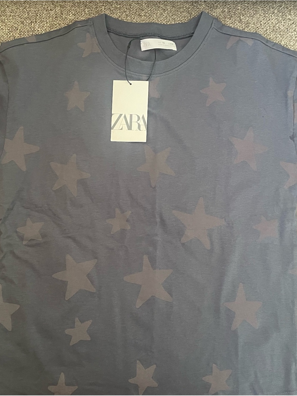 Zara Kids Gray Star Print Short Sleeve Tee